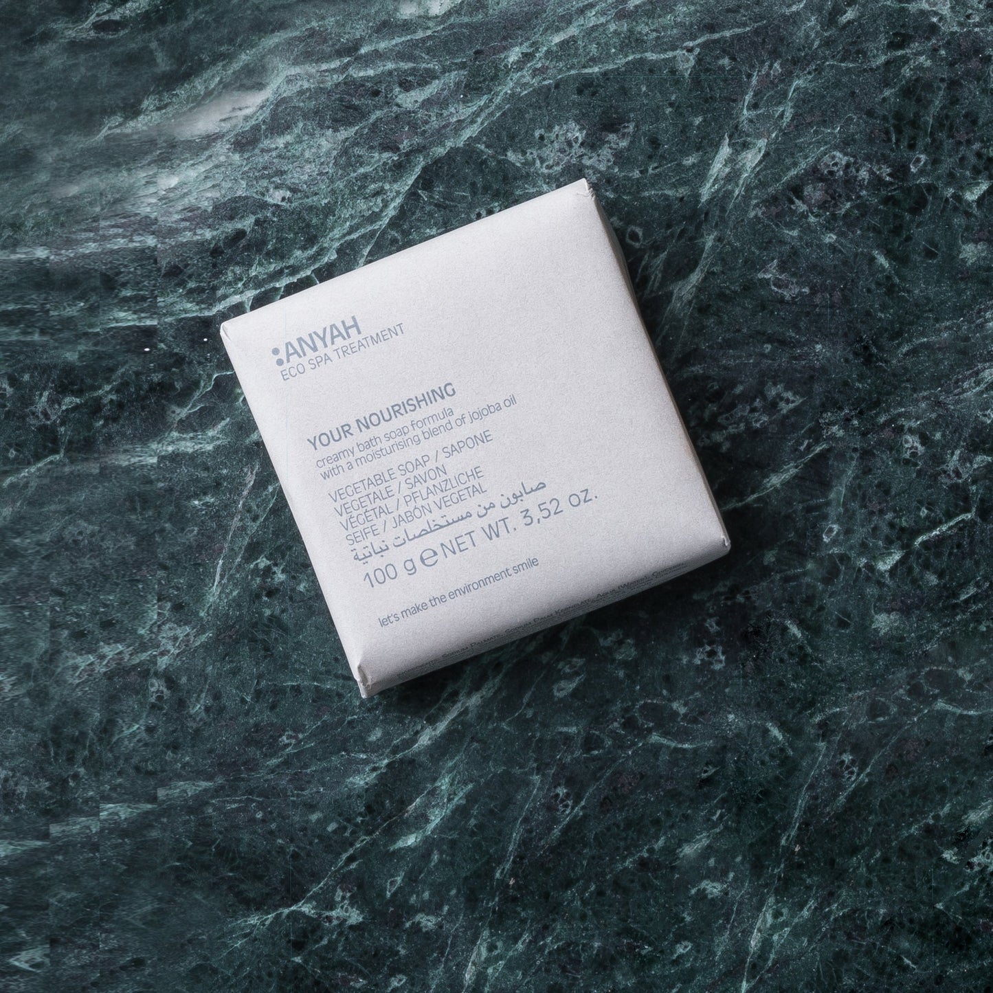 Anyah ecolabel certified vegetable soap in murble background(100 g)