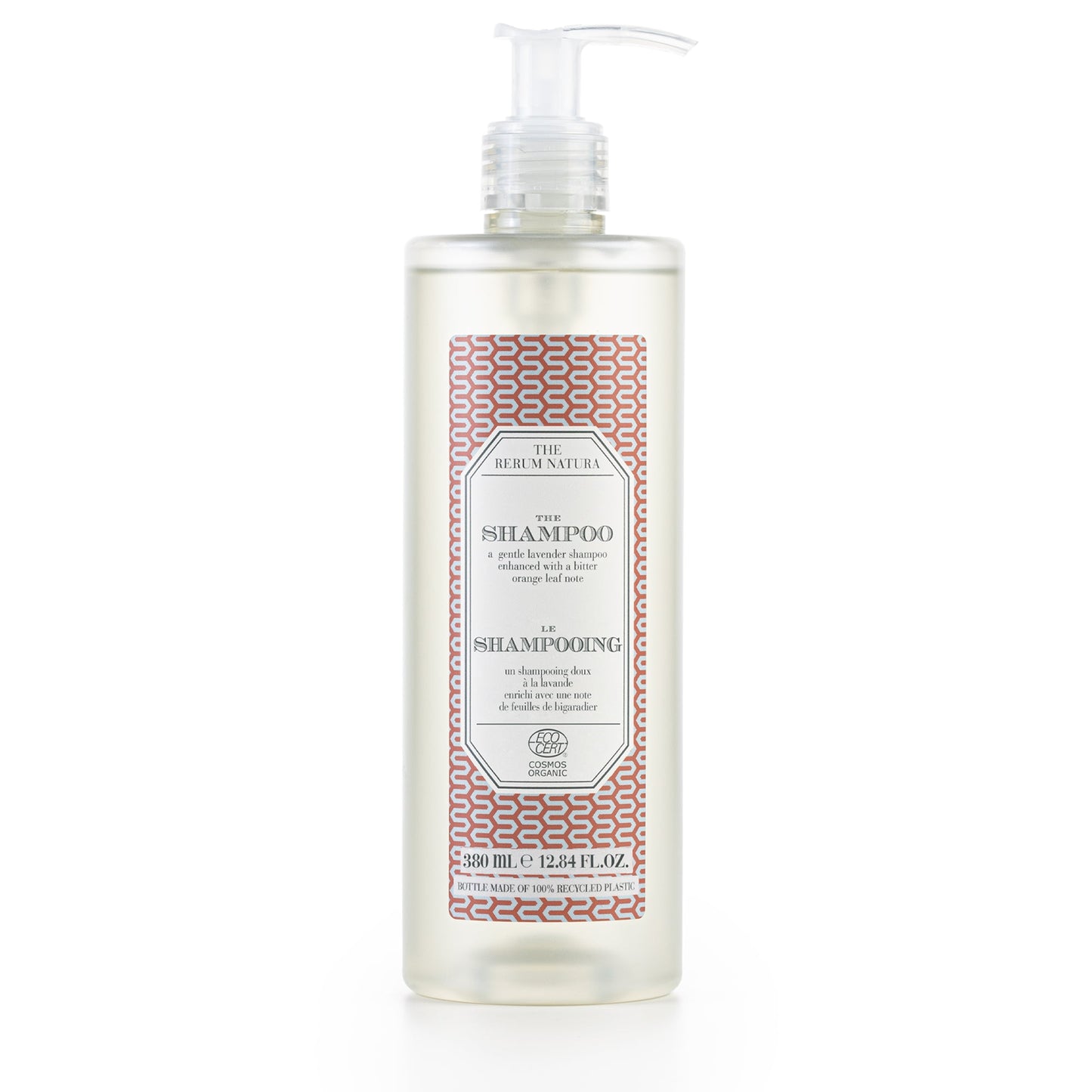 The Rerum Natura Shampoo Organic Certified (380 ml) in a pump dispenser