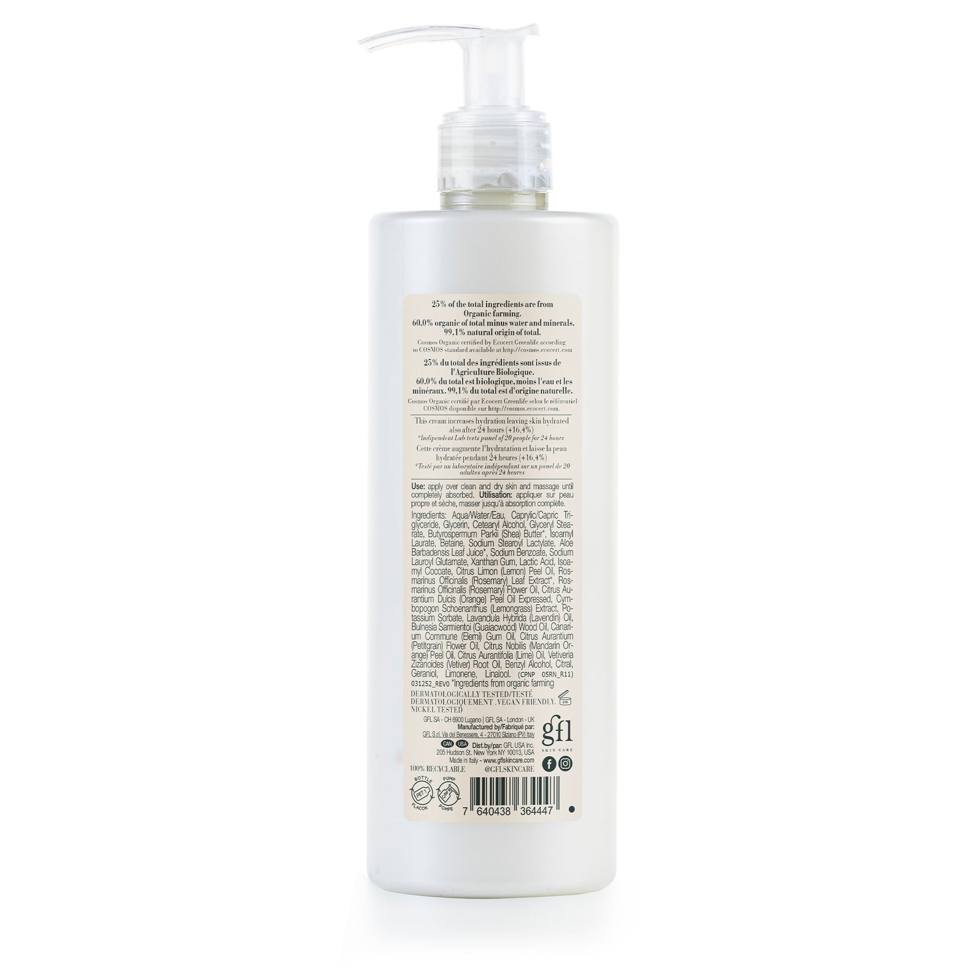 The Rerum Natura Hands & Body Lotion Organic Certified (380 ml) in a pump dispenser