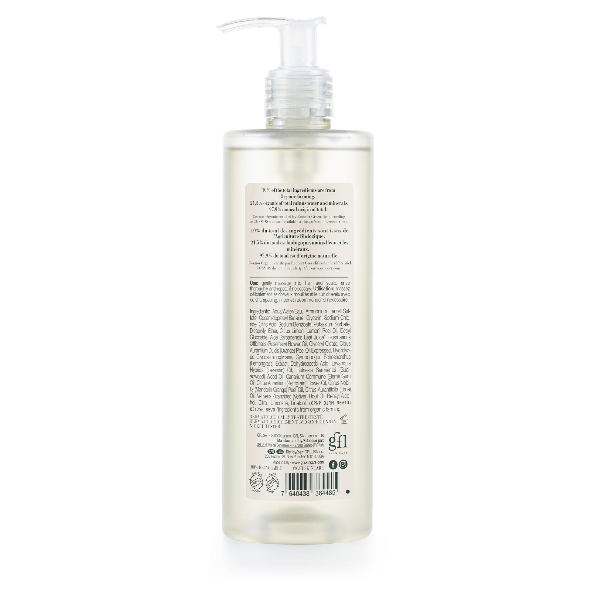 The Rerum Natura Shampoo Organic Certified (380 ml) in a pump dispenser