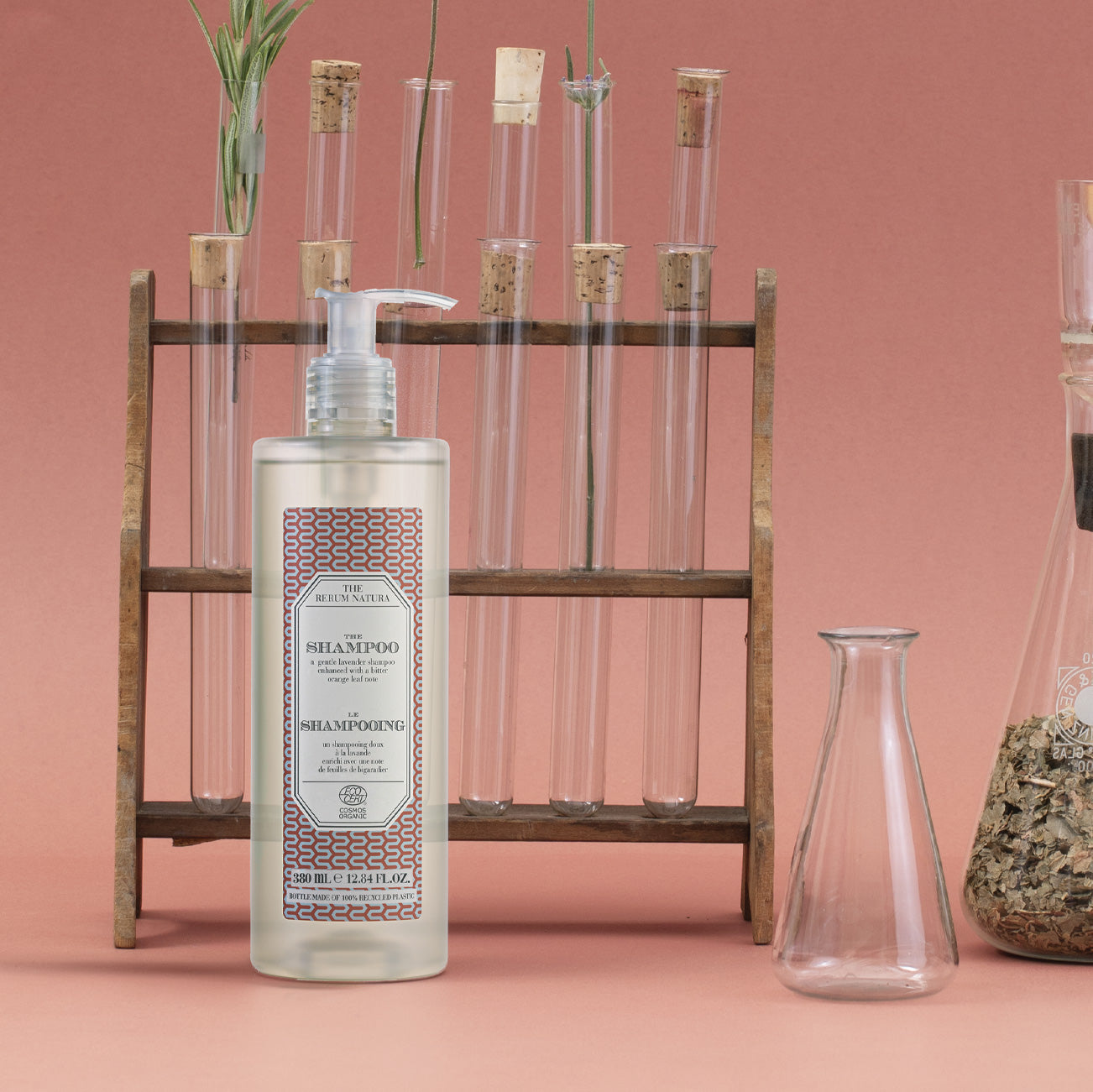 The Rerum Natura Shampoo Organic Certified (380 ml) in a pump dispenser